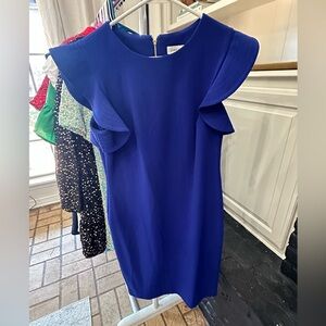 Royal blue dress with gold zipper
